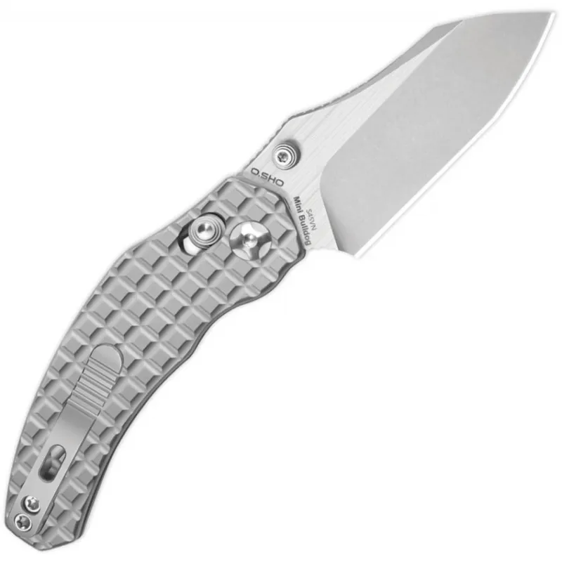 Kizer Mini Bulldog Folding Knife - 2.5" Two Tone Nitro-V Sheepsfoot Blade Grey Frag Titanium Handle Cyclaire Knives and Tools