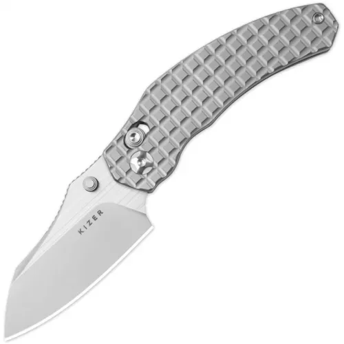 Kizer Mini Bulldog Folding Knife - 2.5" Two Tone Nitro-V Sheepsfoot Blade Grey Frag Titanium Handle