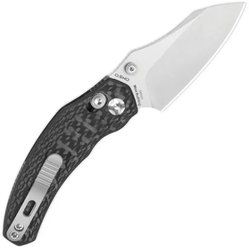 Kizer Mini Bulldog Folding Knife - 2.5" Stonewash CPM-S45VN Sheepsfoot Blade Carbon Fibre Handle Cyclaire Knives and Tools