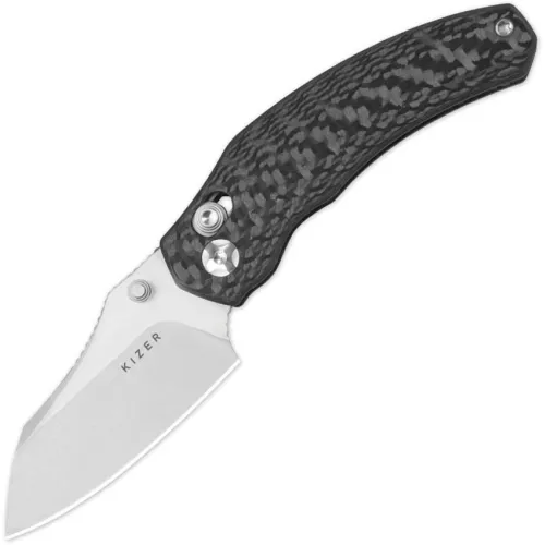 Kizer Mini Bulldog Folding Knife - 2.5" Stonewash CPM-S45VN Sheepsfoot Blade Carbon Fibre Handle