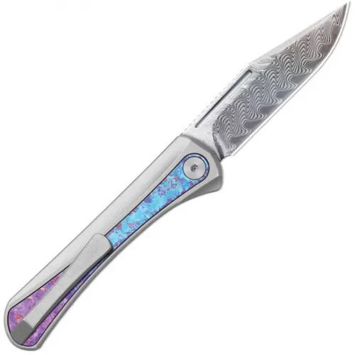 Kizer Melody Rainbow UK EDC Pocket Knife - 2.83" Acid Washed Damascus Blade Rainbow Crystalized Titanium Inlay Handle