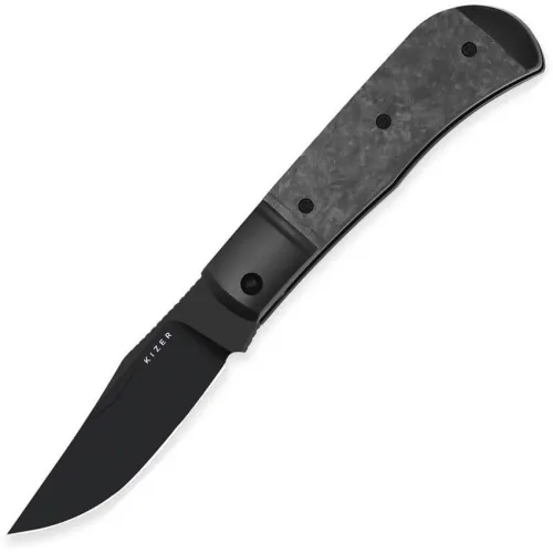 Kizer Trestle UK EDC Folding Knife - 2.88" Black DLC Coated S45VN Blade Black Titanium Handle