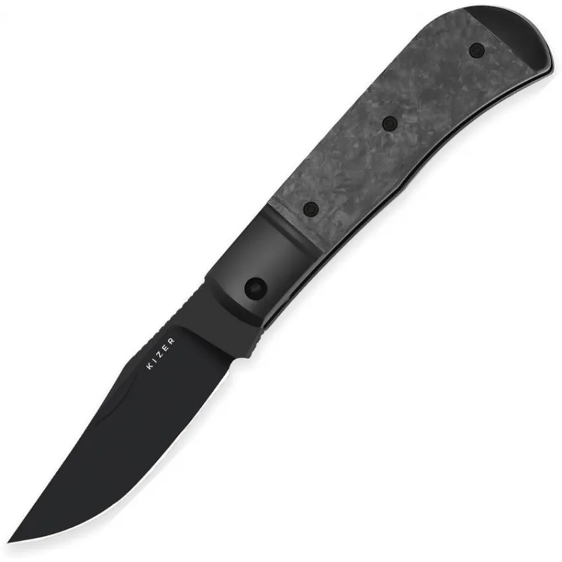 Kizer Trestle UK EDC Folding Knife - 2.88" Black DLC Coated S45VN Blade Black Titanium Handle Cyclaire Knives and Tools