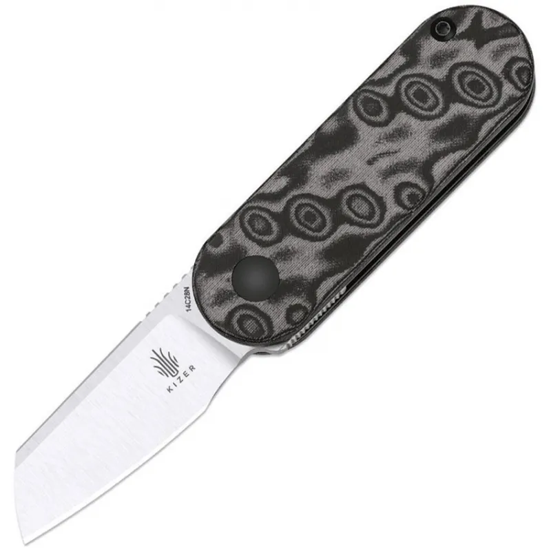 Kizer Mini Bay Detent UK EDC Folding Knife - 1.88" 14C28N Sheepsfoot Blade Black Vortex Micarta Handle Cyclaire Knives and Tools