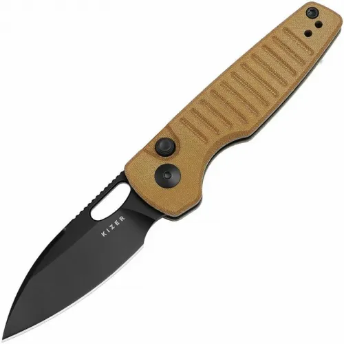 Kizer Parakeet Folding Knife - 2.46" Nitro-V Black DP Blade Brown Micarta Handle