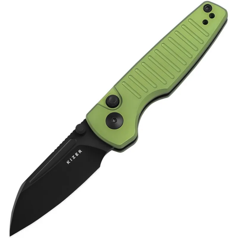 Kizer Parakeet Folding Knife - 2.46" Black Nitro-V Blade Green Aluminium Handle Cyclaire Knives and Tools