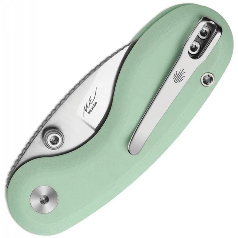Kizer Microbe Button Lock Folding Knife - 2.13" 14C28N Stainless Steel DP Blade Green G10 Handle Cyclaire Knives and Tools