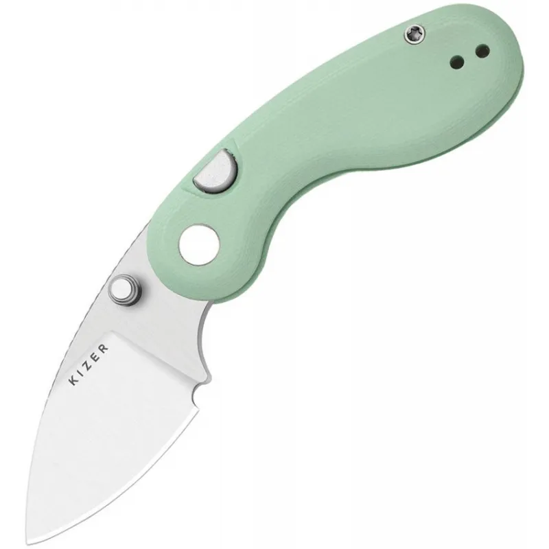 Kizer Microbe Button Lock Folding Knife - 2.13" 14C28N Stainless Steel DP Blade Green G10 Handle Cyclaire Knives and Tools
