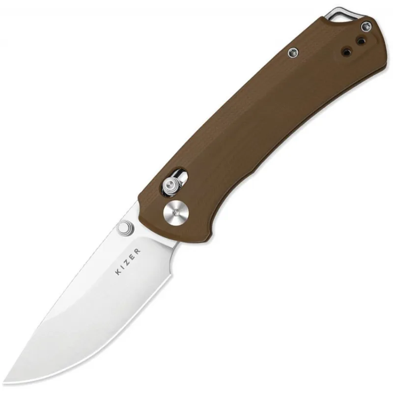 Kizer Hennicke Task I T1 CD Clutch Lock Folding Knife - 3.2" Nitro-V Blade Brown G10 Handle Cyclaire Knives and Tools