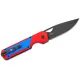 Kizer Vanguard Militaw Folding Knife - 3.36" Nitro-V Black Blade Contoured Red G10 Handle Blue Inlays Cyclaire Knives and Tools