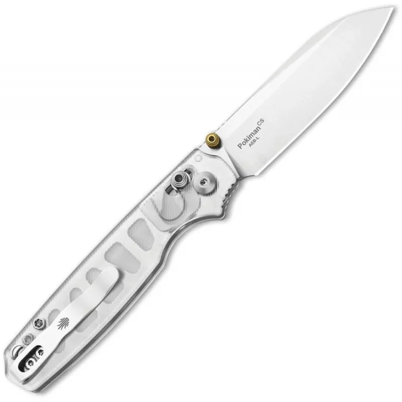 Kizer Pokiman CS Crossbar Lock Folding Knife - 3.16" Satin AEB-L Blade Clear Acrylic Handle Cyclaire Knives and Tools
