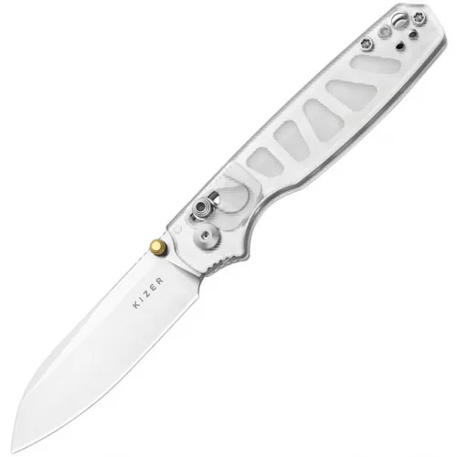 Kizer Pokiman CS Crossbar Lock Folding Knife - 3.16" Satin AEB-L Blade Clear Acrylic Handle