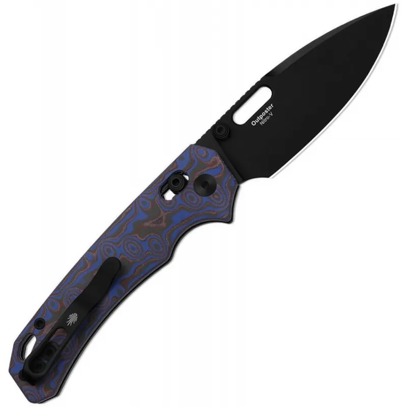 Kizer Outposter Folding Knife - 3.25" Black PVD Nitro-V Blade Blue and Brown Micarta Handle Cyclaire Knives and Tools
