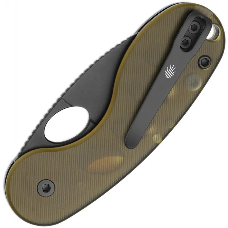 Kizer Microbe TSJ AirTi UK EDC Pocket Knife - 2.13" Black PVD Coated 14C28N Stainless Steel Blade Amber PEI Ultem Handle Cyclaire Knives and Tools