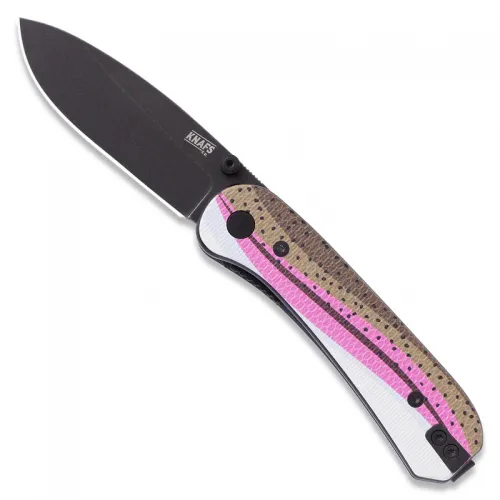 Knafs Knives Lander 1 Folding Knife - 2.75" 14C28N Black Blade Rainbow Trout G10 Scales