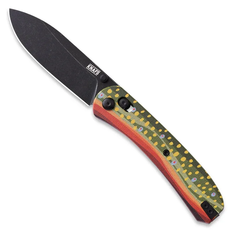 Knafs Knives Lander 2 Clutch Lock Folding Knife - 3.25" S35VN Black Blade Brown Trout G10 Handle Cyclaire Knives and Tools