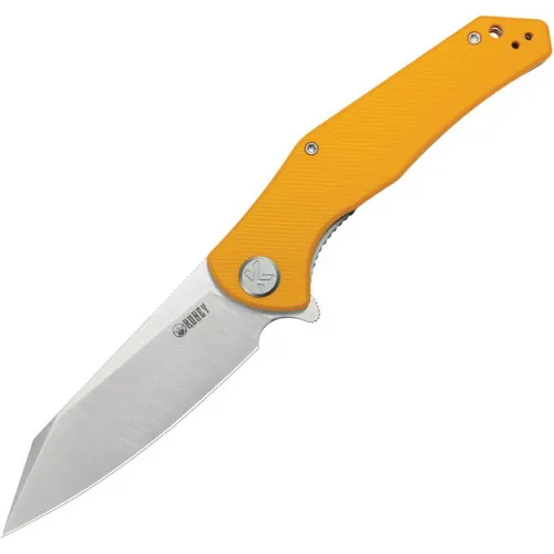 Kubey Flash Folding Knife - 3.82" AUS-10 Stonewashed Reverse Tanto Blade Yellow G10 Handle