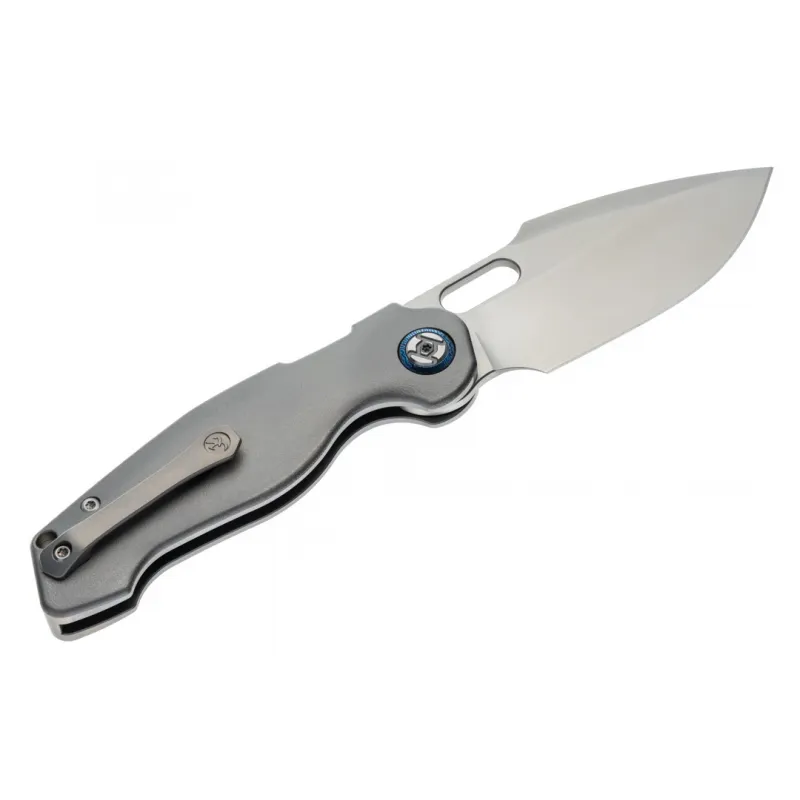 Kunwu Gringo Verta Lock Folding Knife - 3.6" Elmax Stainless Steel Blade Orange Peel Titanium Handle Cyclaire Knives and Tools