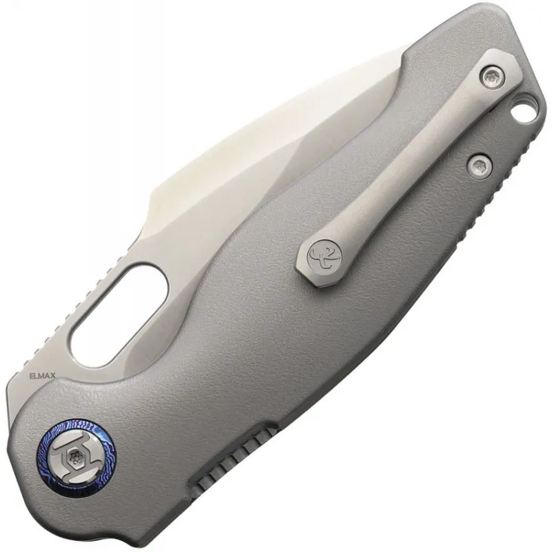 Kunwu Gringo Verta Lock Folding Knife - 3.6" Elmax Stainless Steel Blade Orange Peel Titanium Handle Cyclaire Knives and Tools