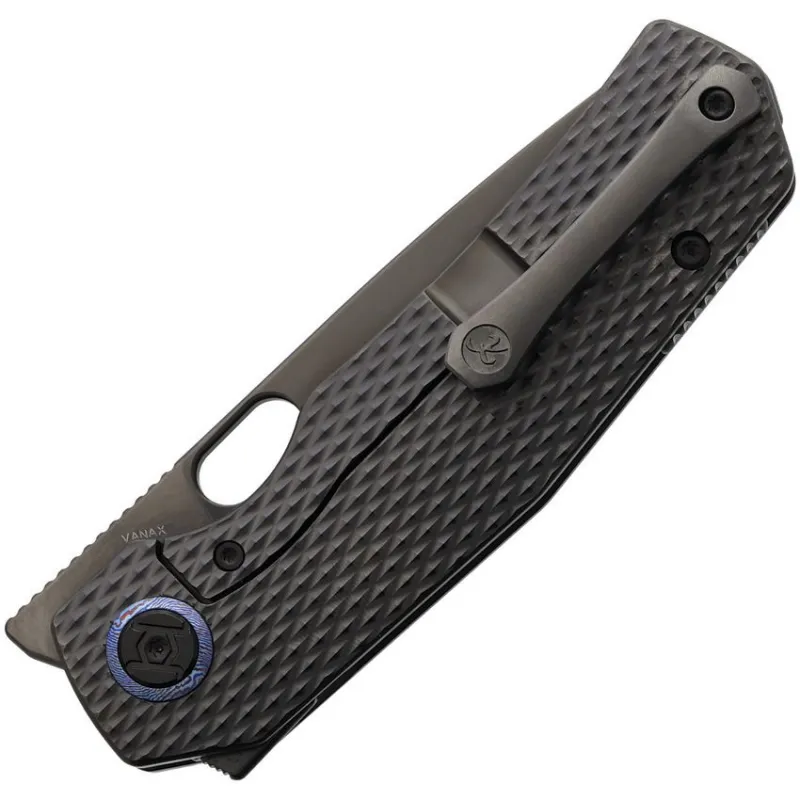 Kunwu Tao III Framelock Folding Knife - 3.5" Black DLC Coated Vanax Blade Black DLC Coated Titanium Handle Cyclaire Knives and Tools