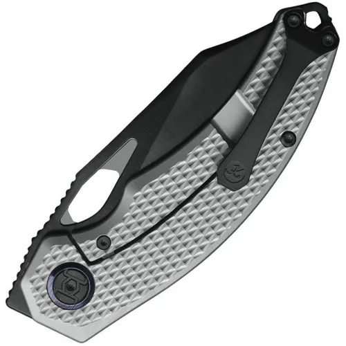 Kunwu Padre Folding Knife - 3.34" Vanax Dark CP Blade Gray Diamond Textured Titanium Handle