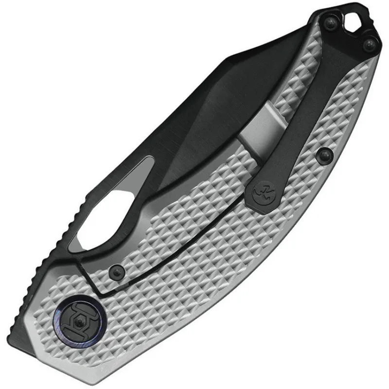Kunwu Padre Folding Knife - 3.34" Vanax Dark CP Blade Gray Diamond Textured Titanium Handle Cyclaire Knives and Tools