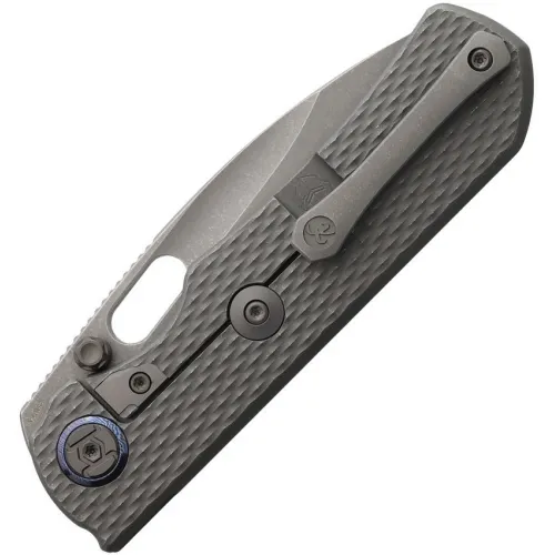Kunwu Excalibur Framelock Folding Knife - 3.75" Stonewash Vanax Steel Blade Diamon Texture Titanium Handle