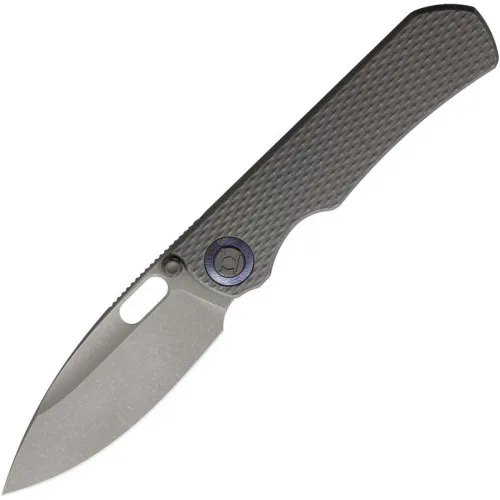 Kunwu Excalibur Framelock Folding Knife - 3.75" Stonewash Vanax Steel Blade Diamon Texture Titanium Handle