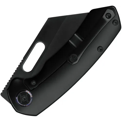 Kunwu Primo Framelock Folding Knife - 3.25" Black DLC Vancron Steel Cleaver Blade Black DLC Titanium Handle