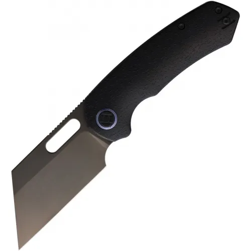 Kunwu Primo Framelock Folding Knife - 3.25" Black Vancron Steel Cleaver Blade Raindrop Titanium Handle