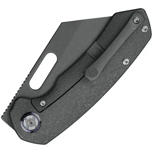 Kunwu Primo Framelock Folding Knife - 3.25" Grey Vancron Steel Cleaver Blade Raindrop Titanium Handle