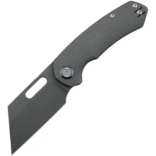 Kunwu Primo Framelock Folding Knife - 3.25" Grey Vancron Steel Cleaver Blade Raindrop Titanium Handle