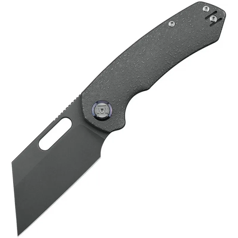 Kunwu Primo Framelock Folding Knife - 3.25" Grey Vancron Steel Cleaver Blade Raindrop Titanium Handle Cyclaire Knives and Tools