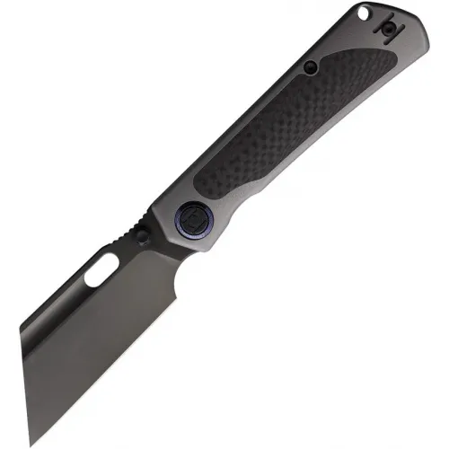 Kunwu Cochise Folding Knife - 3.46" Vancron Black DLC Blade Gray Orange Peel Titanium Handle CF Inlay