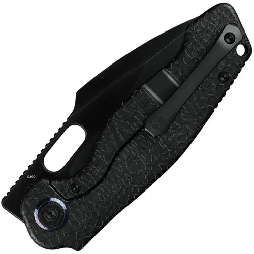 Kunwu Gringo Folding Knife - 3.63" S390 Black DLC Coated Blade Black Honeydew Titanium Handle