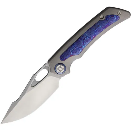 Kunwu Jericho Framelock Folding Knife - 3.5" Satin Finish Vanax Steel Blade Titanium Handle with Timascus Inlay