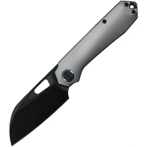 Kunwu Diablo Framelock Folding Knife - 3.5" Black DLC Vanex Sheepsfoot Blade Grey Orange Peel Texture Titanium Handle