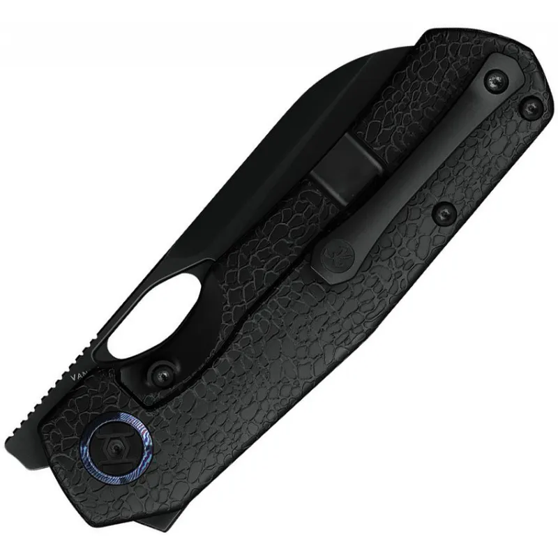 Kunwu S-Tao II Folding Knife - 3.5" Black DLC Coated Vanax Steel Sheepsfoot Blade Titanium Handle Cyclaire Knives and Tools