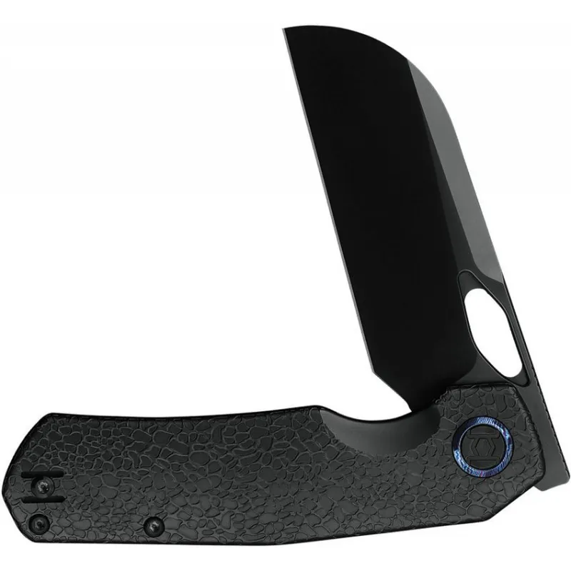 Kunwu S-Tao II Folding Knife - 3.5" Black DLC Coated Vanax Steel Sheepsfoot Blade Titanium Handle Cyclaire Knives and Tools