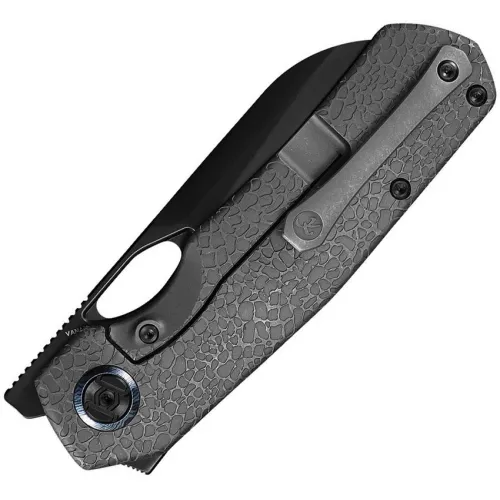 Kunwu S-Tao II Folding Knife - 3.5" Black DLC Coated Vanax Steel Sheepsfoot Blade Stonewash Titanium Handle