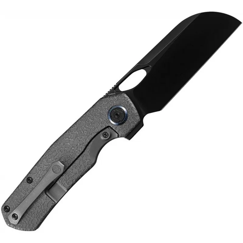 Kunwu S-Tao II Folding Knife - 3.5" Black DLC Coated Vanax Steel Sheepsfoot Blade Stonewash Titanium Handle Cyclaire Knives and Tools
