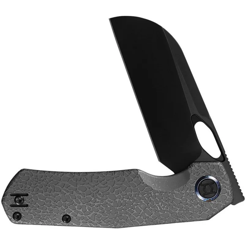 Kunwu S-Tao II Folding Knife - 3.5" Black DLC Coated Vanax Steel Sheepsfoot Blade Stonewash Titanium Handle Cyclaire Knives and Tools