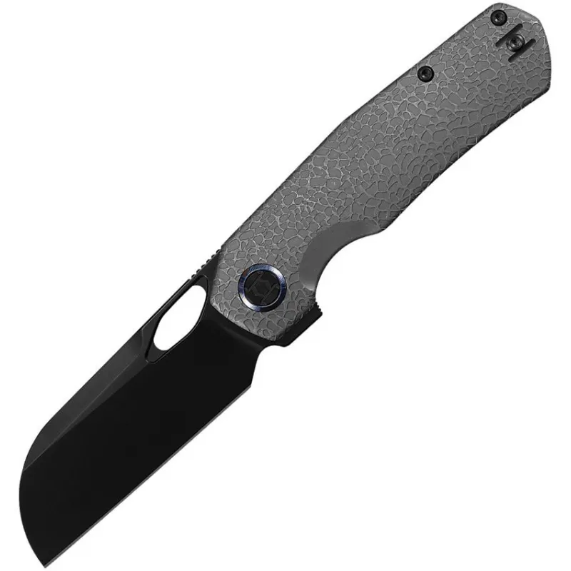 Kunwu S-Tao II Folding Knife - 3.5" Black DLC Coated Vanax Steel Sheepsfoot Blade Stonewash Titanium Handle Cyclaire Knives and Tools