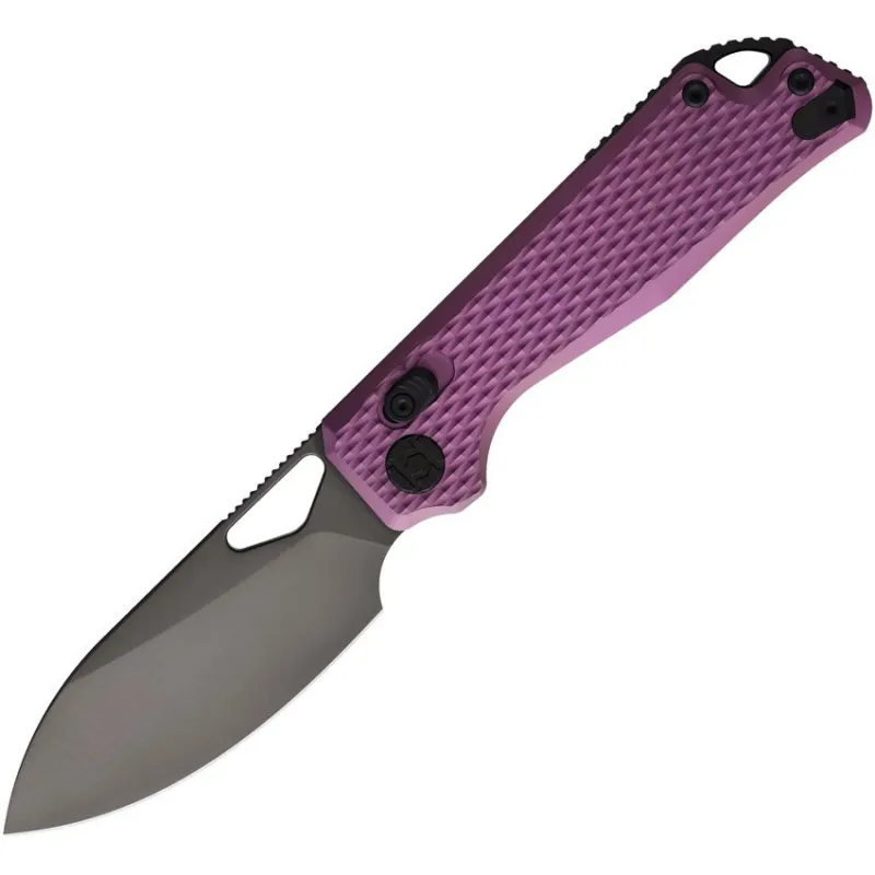 Kunwu Pulsar XT Lock Folding Knife - 3.25" Black DLC Coated Elmax Blade Purple Textured Titanium Handle Cyclaire Knives and Tools