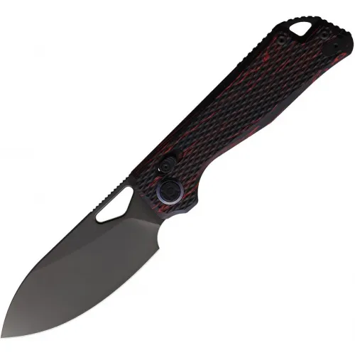 Kunwu Pulsar XT Lock Folding Knife - 3.25" Black DLC Coated Elmax Blade Black and Red Textured G10 Handle