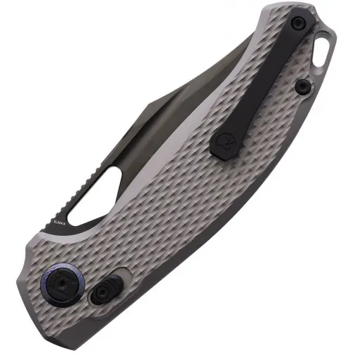Kunwu Django XL XT Lock Grey - 3.7" Black DLC Elmax Blade Titanium Diamond Texture Handle