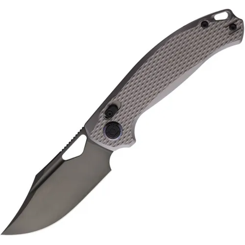 Kunwu Django XL XT Lock Grey - 3.7" Black DLC Elmax Blade Titanium Diamond Texture Handle
