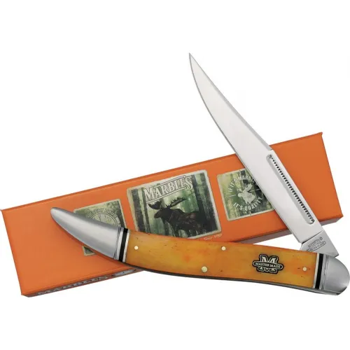 Marbles Master Made Large Toothpick Orange Folding Knife - 4.3" Stainless Steel Blade Orange Bone Handle