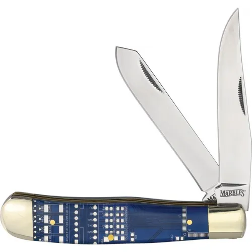 Marbles Geek Trapper - Stainless Steel Clip and Spey Blades Blue Circuit Board Resin Handle