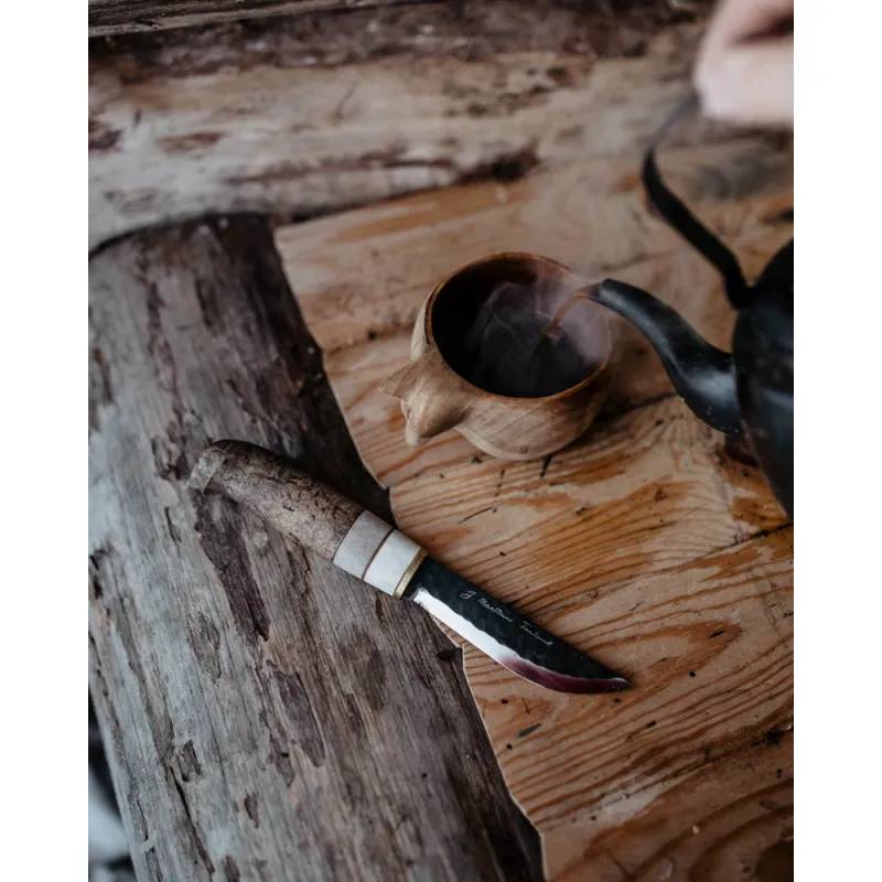 Marttiini Aapa Fixed Blade Puukko Knife - 4.3" Carbon Steel Blade Curly Birch Handle Cyclaire Knives and Tools